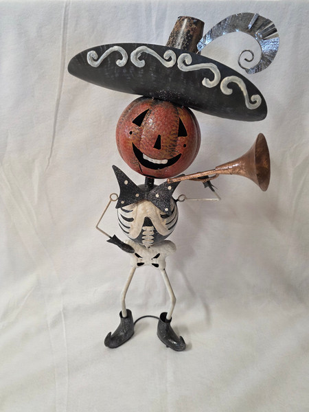 Vintage Hand Painted Rustic Day Of The Dead Standing Halloween Spooky Smile Pumpkin Character Unique Decor Collectible Holiday Gothic
