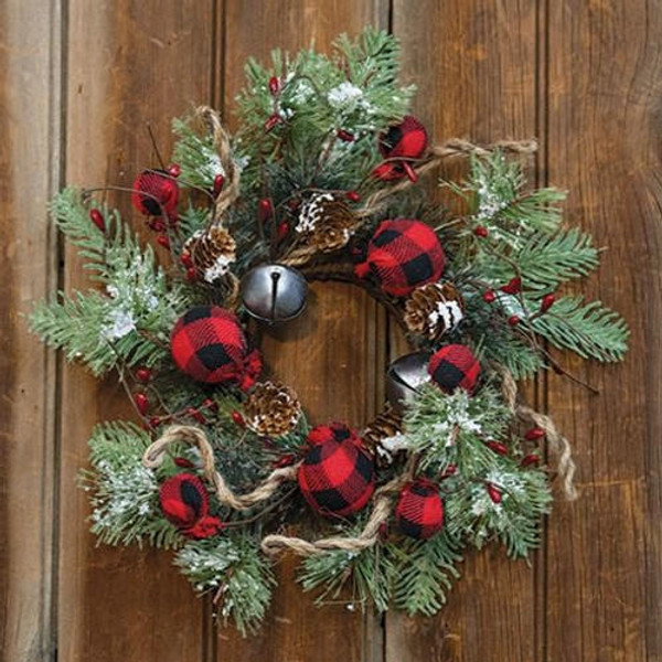 Primitives by Kathy Buffalo Gingham Country Holiday 12" Wreath  Santas Christmas World Free USA shipping orders over $35