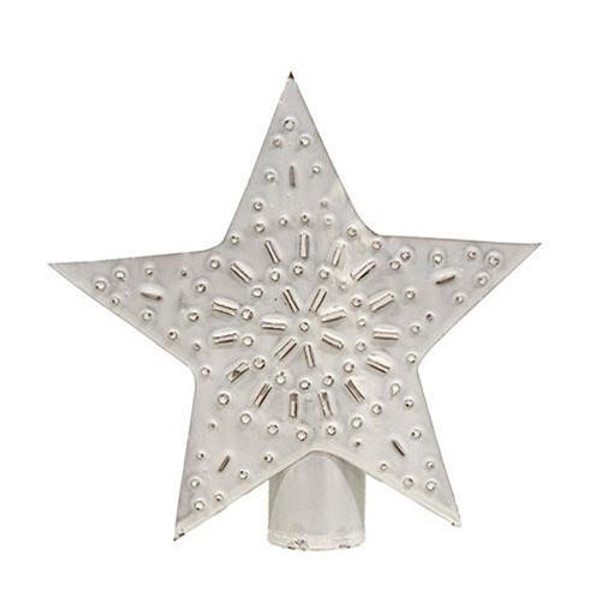 SHCW 5" Whitewashed Tin Star Tree Topper  Santas Christmas World Free USA shipping orders over $35