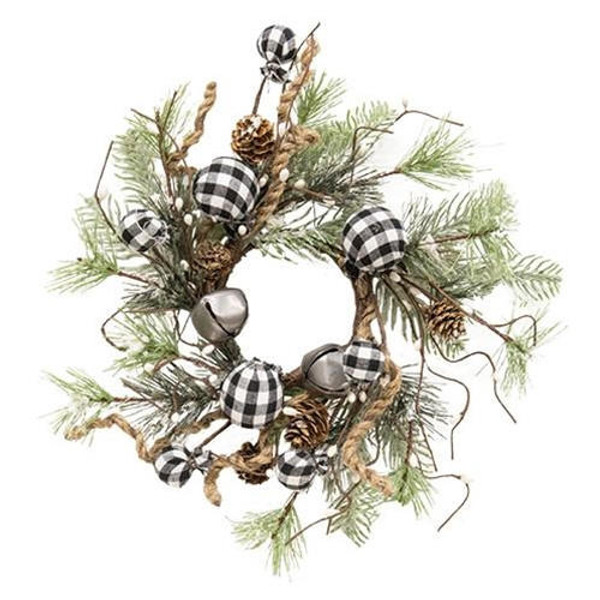 Primitives by Kathy Black & White Gingham Country Holiday 12" Wreath  Santas Christmas World Free USA shipping orders over $35