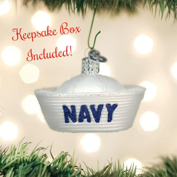  Navy Cap Christmas Tree Ornament With Keepsake Box | Old World Christmas | Free USA Shipping!  Santas Christmas World Free Shipping over 35 dollar orders
