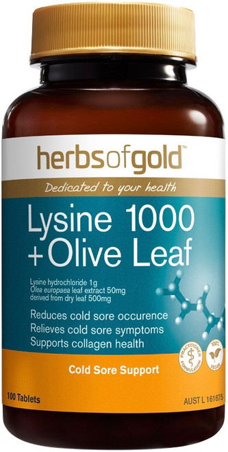 Herbs of Gold Lysine 1000 and Olive Leaf 100 Tabs