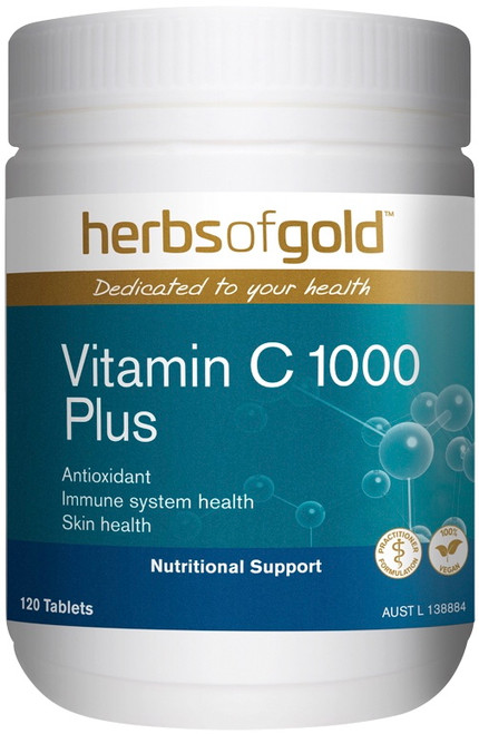 Herbs of Gold Vitamin C 1000mg Plus Zinc & Bioflavonoids 120 Tabs supporting immune system health & connective tissue production