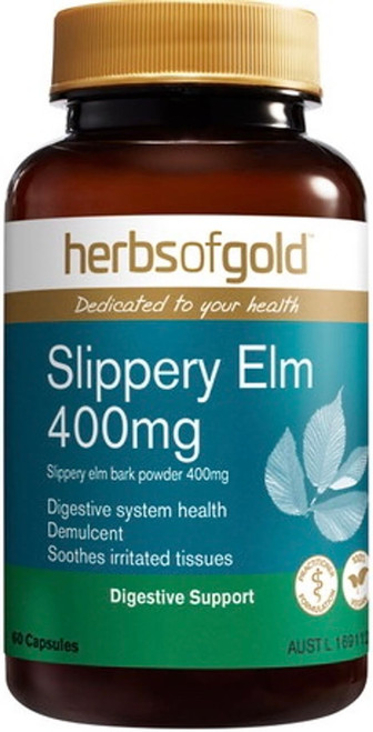 Herbs of Gold Slippery Elm 400mg 60 Caps supporting digestive health, gastrointestinal mucous membrane soothing & demulcent action