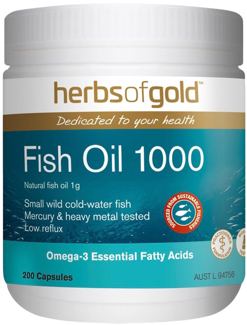 Herbs of Gold Fish Oil 1000 200 Caps supporting joint mobility, heart health, brain function & healthy skin