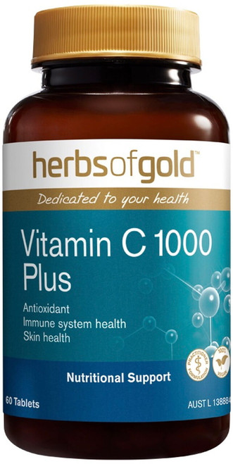 Herbs of Gold Vitamin C 1000mg Plus 60 Tabs supporting immune system health & collagen formation