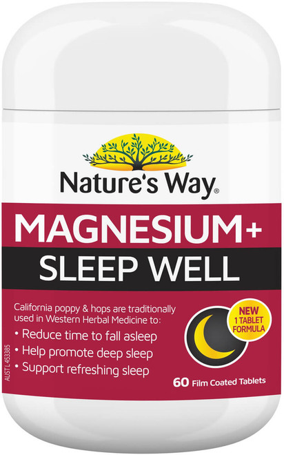 Nature’s Way Magnesium + Sleep Well 60 Tabs x 3 Pack for restful sleep, sleep quality & muscle relaxation = 180 Tabs