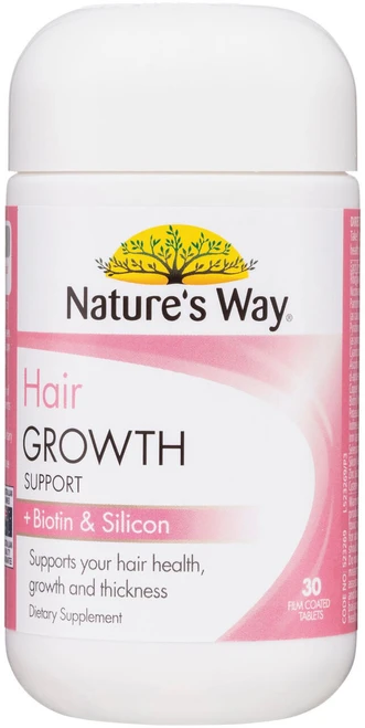 Nature’s Way Hair Growth Support + Biotin & Silicon 30 Tabs x 3 Pack for hair growth, thickness, strength & healthy follicles = 90 Tabs