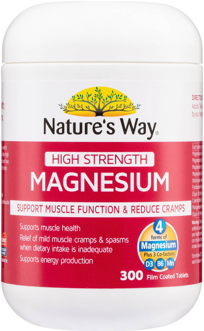 Nature’s Way Magnesium High Strength 300 Tabs for muscle cramps, stiffness, aches, nerve & cardiovascular health