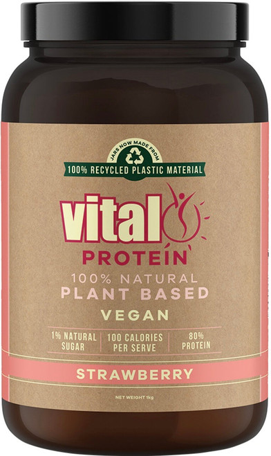 Vital Protein Strawberry 1kg plant protein powder with Pea Protein Isolate and Beetroot Powder supports tissue repair and pH balance