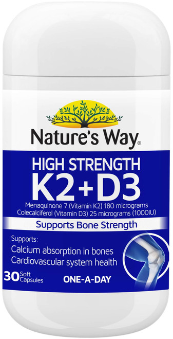 Nature’s Way Vitamin K2 + D3 30 Caps x 3 Pack for bone strength, calcium absorption, bone density & cardiovascular health = 90 Caps