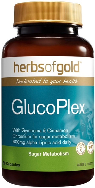 Herbs of Gold GlucoPlex 60 Caps supporting blood glucose levels, carbohydrate metabolism & cellular glucose uptake