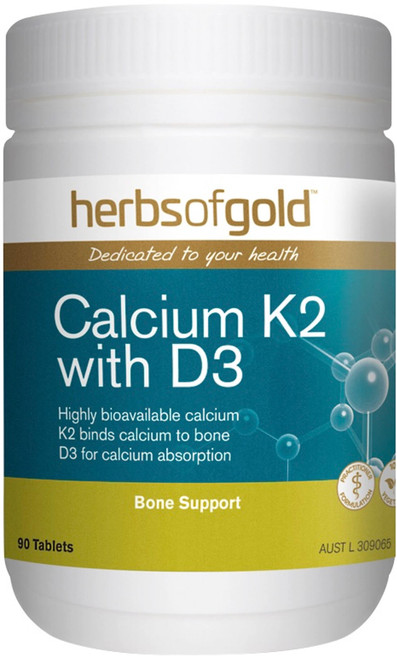 Herbs of Gold Calcium K2 with D3 90 Tabs for bone density, strong teeth, calcium absorption & cardiovascular health