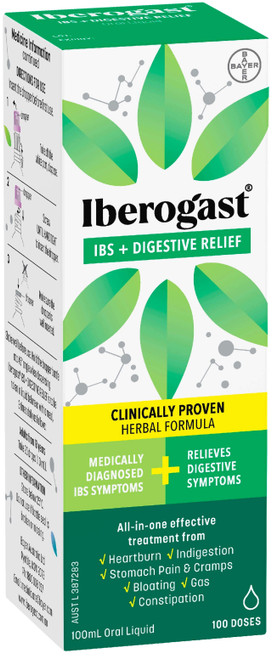 Iberogast IBS and Digestive Relief 100ml with six medicinal herbs relieves medically diagnosed IBS, bloating and stomach pain