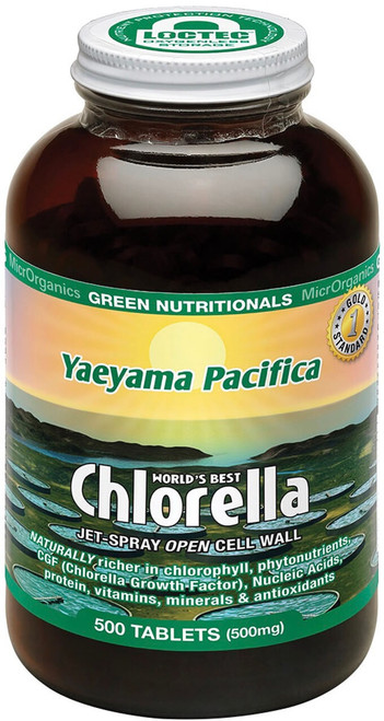 Green Nutritionals Yaeyama Pacifica Chlorella 500mg 500 Tabs rich in Chlorella Growth Factor, Chlorophyll and Complete Plant Protein for cellular health