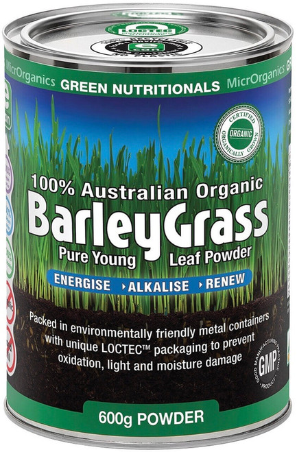 Green Nutritionals Australian Organic Barleygrass 600g pure certified organic cereal grass providing daily green superfood nutrition