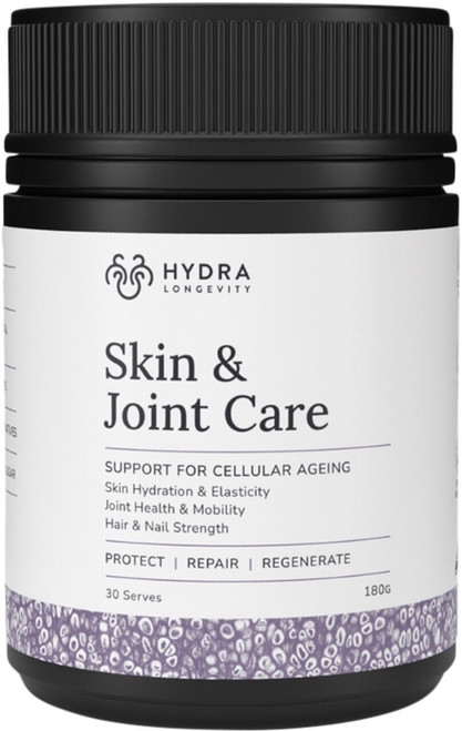 Hydra Longevity Skin & Joint Care 180g Hydrolysed Collagen Peptides, Hyaluronic Acid and Silica for skin elasticity and joint mobility