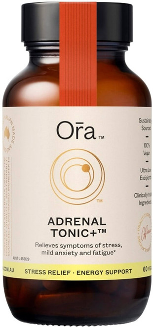 Ora Adrenal Tonic+ 60 Caps with Affron Saffron and adaptogenic herbs supports adrenal health and relieves stress
