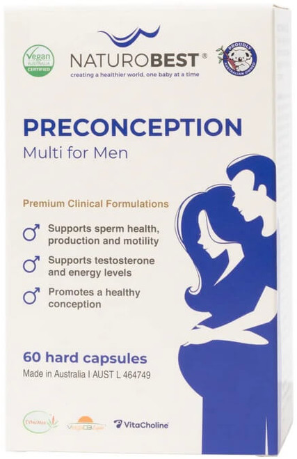 NaturoBest Preconception Multi for Men 60 Caps with CoQ10, Lycopene, Zinc, Vitamin B12 & Vitamin C for sperm & reproductive health