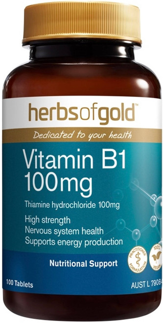 Herbs of Gold Vitamin B1 100mg 100 Tabs 3 Pack supporting energy production, nervous system health & cardiovascular function = 300 Tabs