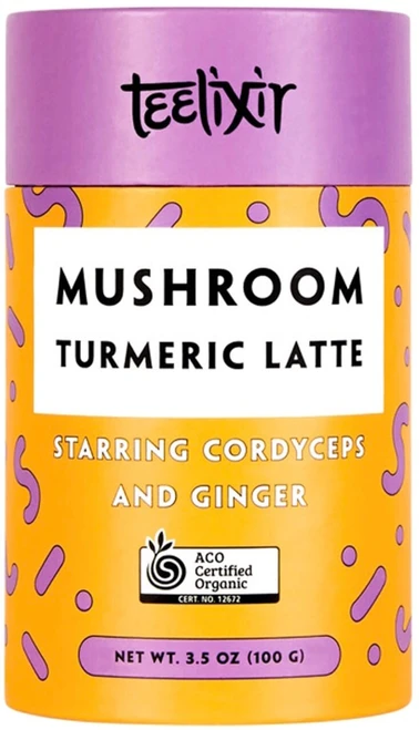 Teelixir Organic Mushroom Turmeric Latte 100g with Organic Turmeric, Cordyceps Mushroom, Ginger & Ceylon Cinnamon for a caffeine-free coffee alternative