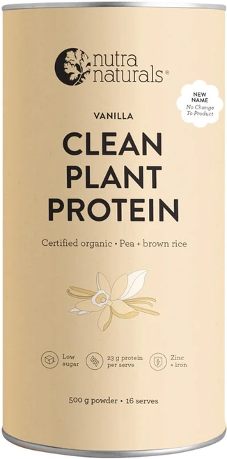 Nutra Naturals Clean Plant Protein Vanilla 500g with prebiotics, probiotics and digestive enzymes supports muscle toning and digestive wellbeing