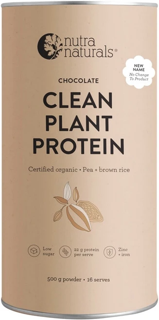 Nutra Naturals Clean Plant Protein Chocolate 500g with prebiotics, probiotics and digestive enzymes supports muscle recovery and digestive health