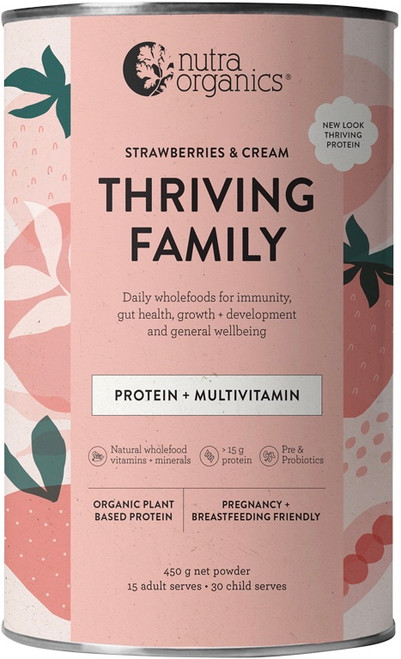 Nutra Organics Thriving Family Protein + Multivitamin Strawberries & Cream 450g