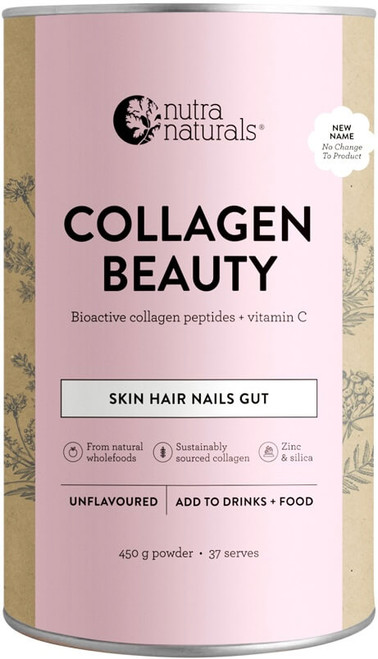 Nutra Naturals Collagen Beauty with Verisol + Vitamin C Skin Hair Nails Gut 450g with Horsetail Extract and Zinc increases skin hydration and supports hair health
