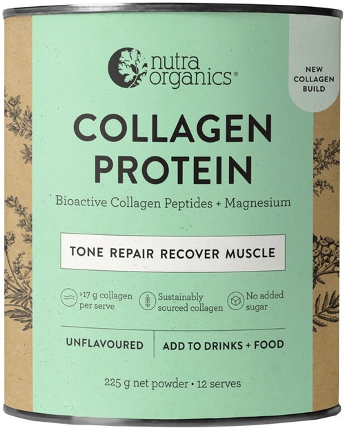 Nutra Naturals Collagen Protein 225g with Hydrolysed Bioactive Collagen Peptides, Magnesium and BCAAs supports body toning and energy production