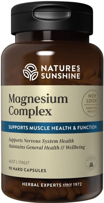 Natures Sunshine Magnesium Complex 90 Caps for muscle relaxation, relieving muscle cramps and nervous system health