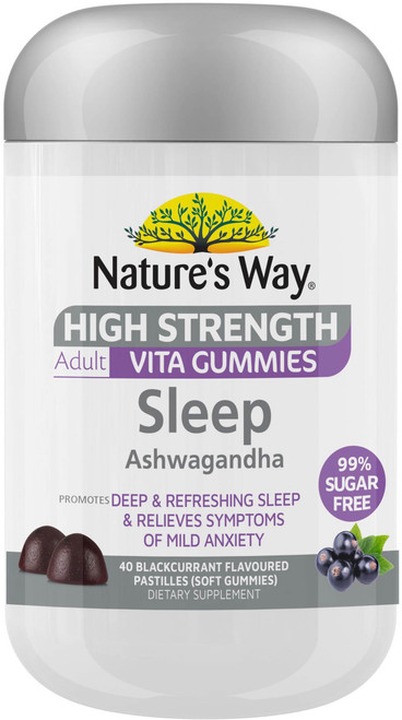 Nature’s Way Sleep Ashwagandha High Strength 40 Adult Vita Gummies x 3 Pack for deep sleep, relaxation, stress & nervous tension = 120 Gummies