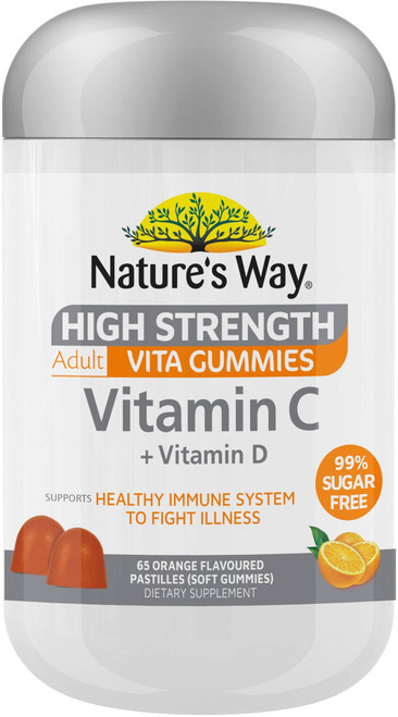 Nature’s Way Vitamin C + Vitamin D High Strength 65 Adult Vita Gummies x 3 Pack for immune health, collagen formation & antioxidant support = 195 Gummies