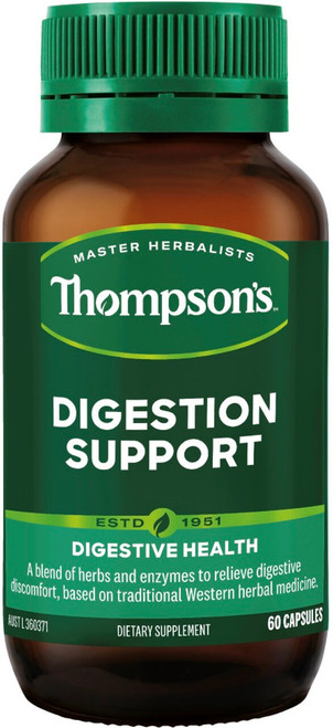 Thompsons Digestion Support 60 Caps Digestive Enzymes and Herbal Blend relieves digestive discomfort and abdominal cramping