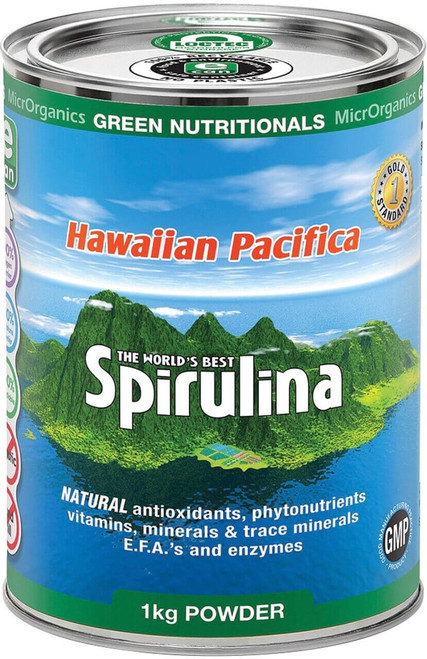 Green Nutritionals Hawaiian Pacifica Spirulina 1kg rich in phycocyanin, beta carotene and iron for immune support and natural energy