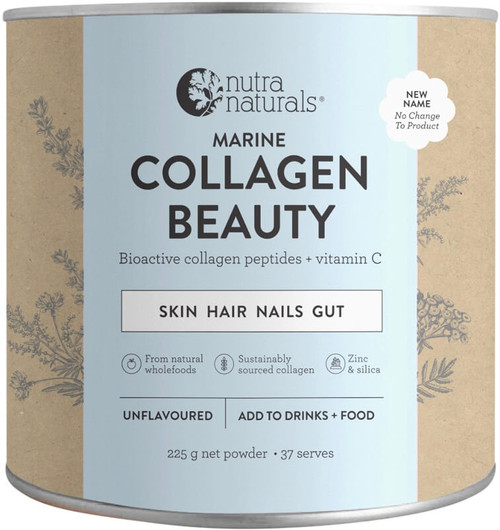 Nutra Naturals Marine Collagen Beauty 225g with sustainable marine collagen peptides supports skin structural integrity and hair health
