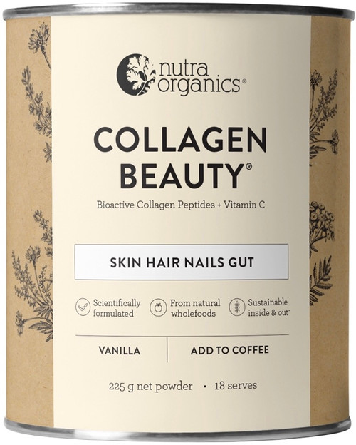 Nutra Organics Collagen Beauty with Bioactive Collagen Peptides + Vitamin C Vanilla 225g