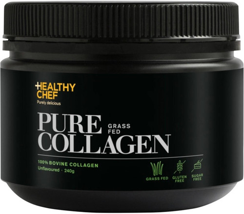 The Healthy Chef Pure Unflavoured 240g with pure, grass-fed hydrolysed bovine collagen peptides supports skin, muscle, gut and bone health