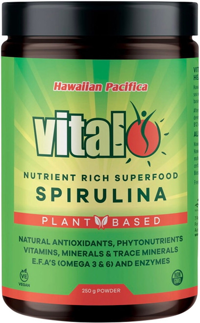 Vital Plant Based Hawaiian Pacifica Spirulina 250g pure superfood powder with Hawaiian Spirulina supports daily vitality, energy and antioxidant health