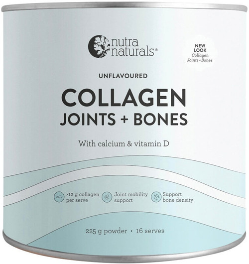 Nutra Organics Collagen Joints + Bones with Bioactive Collagen Peptides + Calcium & Vitamin D Unflavoured 225g