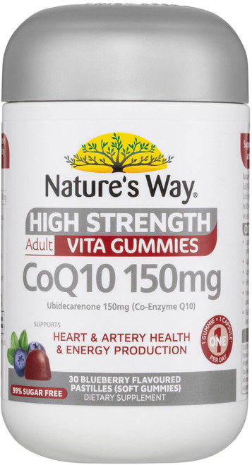 Nature’s Way High Strength CoQ10 150mg 30 Adult Vita Gummies x 3 Pack for heart, cardiovascular, artery & blood vessel health = 90 Gummies