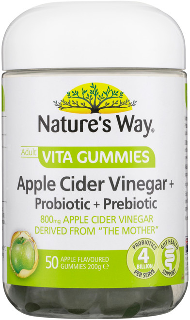 Nature’s Way Apple Cider Vinegar + Probiotic + Prebiotic 50 Adult Vita Gummies x 3 Pack = 150 Gummies