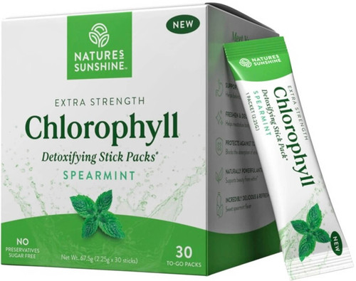 Natures Sunshine Chlorophyll Extra Strength 30 Spearmint Detoxifying Stick Packs for detox and internal cleansing