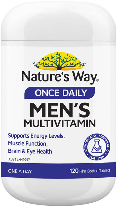 Nature’s Way Once Daily Men’s Multivitamin 120 Tabs x 3 Pack for energy, immunity, heart, nervous system & bone health = 360 Tabs
