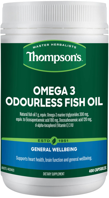 Thompsons Omega-3 Odourless Fish Oil 400 Caps relieves inflammation and supports heart and brain health