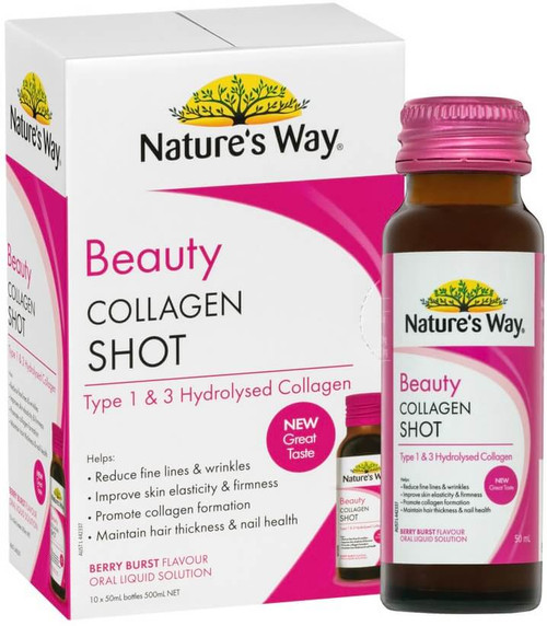 Nature’s Way Beauty Collagen Shot 10 x 50mL x 2 Pack for collagen formation, skin firmness, elasticity & fine lines = 20 Shots