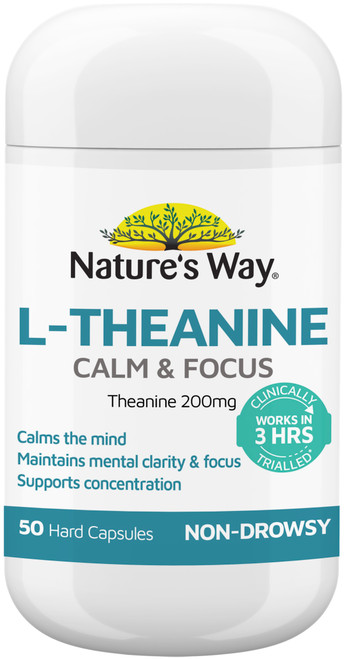 Nature’s Way L-Theanine Calm & Focus 50 Caps x 3 Pack for calm, focus, mental clarity & emotional wellbeing = 150 Caps