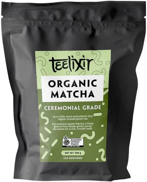 Teelixir Organic Matcha Ceremonial Grade 500g with Japanese ceremonial matcha powder and L-theanine supports metabolism and immune health