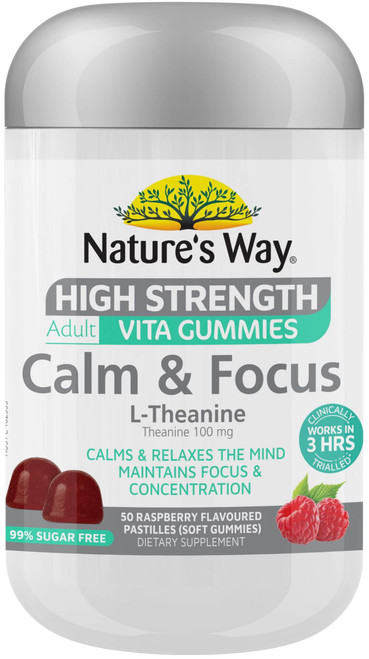 Nature’s Way L-Theanine Calm & Focus 50 High Strength Adult Vita Gummies x 3 Pack for calm, focus, concentration & mental clarity = 150 Gummies