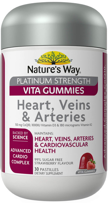 Nature’s Way Heart, Veins & Arteries 30 Platinum Strength Vita Gummies x 3 Pack = 90 Gummies
